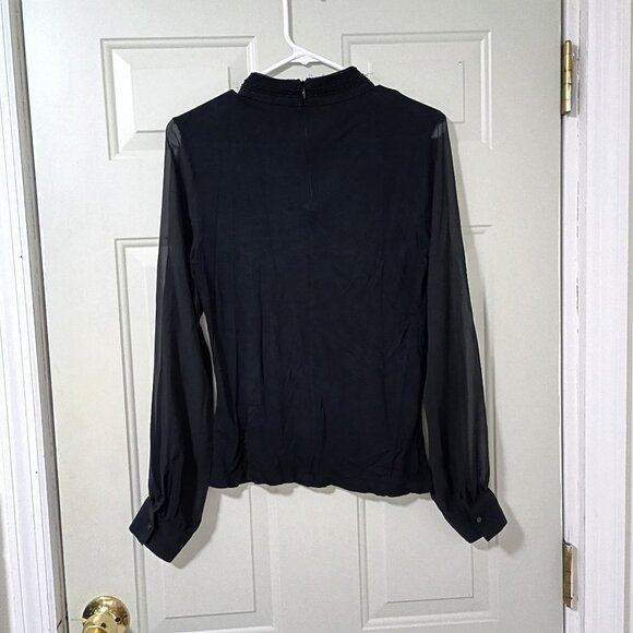 Lauren Ralph Lauren Womens Sheer Black Long Sleeve Blouse With Beaded Collar Siz - Picture 4 of 9